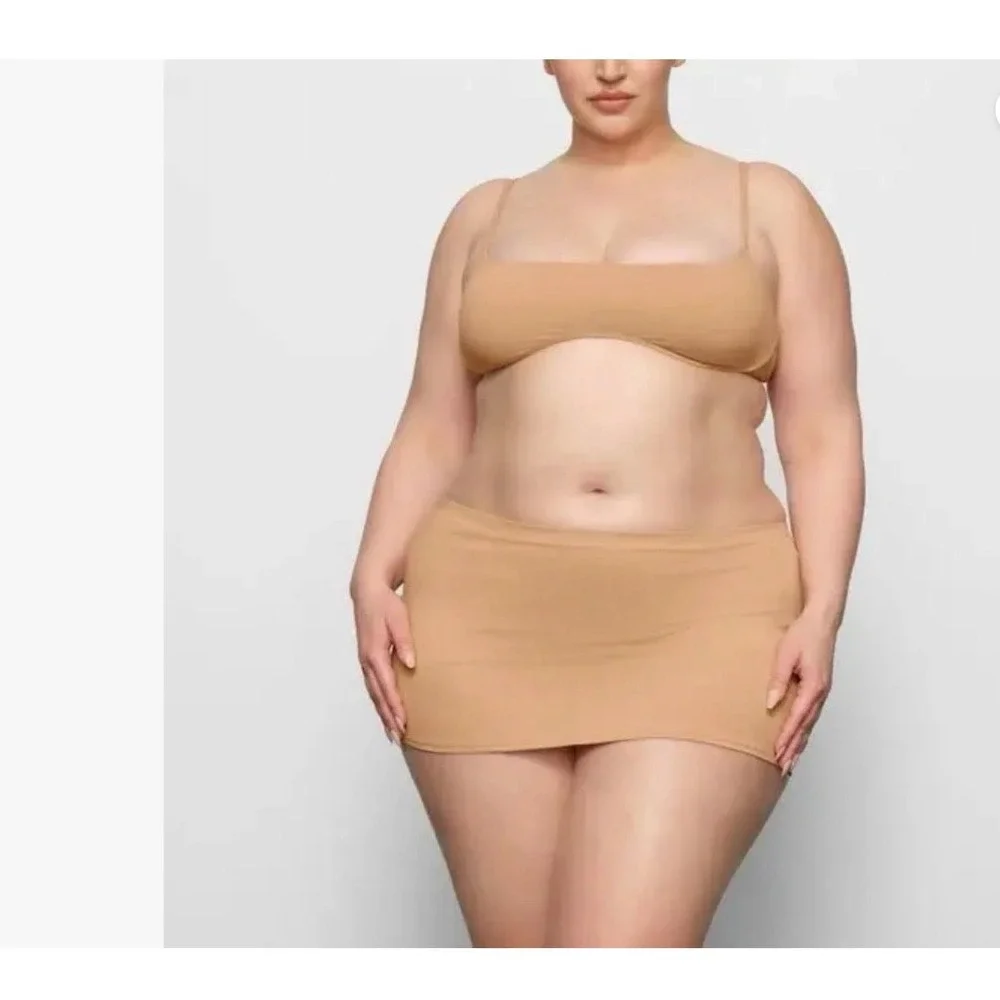 SKIMS Recycled Swim Micro Mini Skirt Ochre Tan Brown CU-SKT-Womens Large L